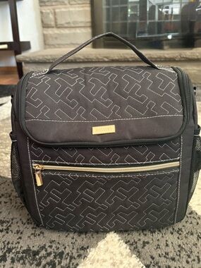 Quilted Black Lunch Bag with Gold Accents